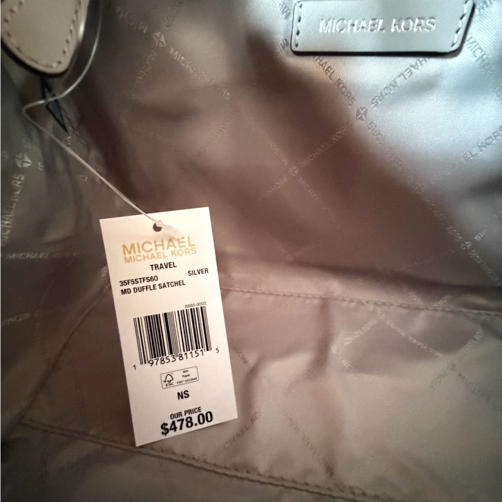 Michael Kors Travel MD Mirror Metallic Shoulder Duffle Bag MK Silver - Picture 10 of 13